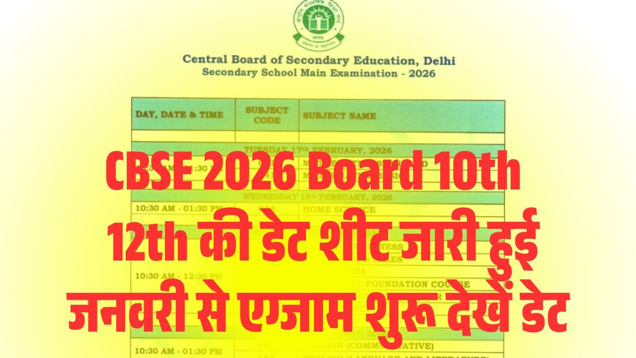 CBSE Board 10th 12th Exam 2026 Date Sheet