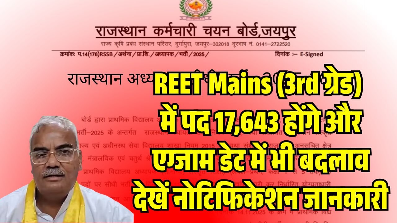 Rajasthan 3rd Grade REET Mains 2026 News